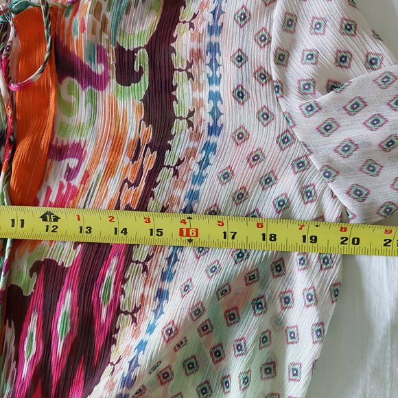 Zara Feather Trim Semi-Sheer  Geometric/Floral Printed Blouse, Size XS - Picture 8 of 10